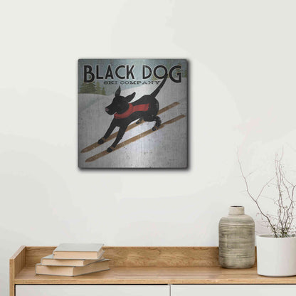 Luxe Metal Art 'Black Dog Ski' by Ryan Fowler, Metal Wall Art,12x12