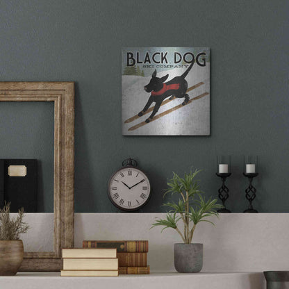 Luxe Metal Art 'Black Dog Ski' by Ryan Fowler, Metal Wall Art,12x12