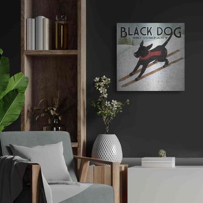 Luxe Metal Art 'Black Dog Ski' by Ryan Fowler, Metal Wall Art,24x24