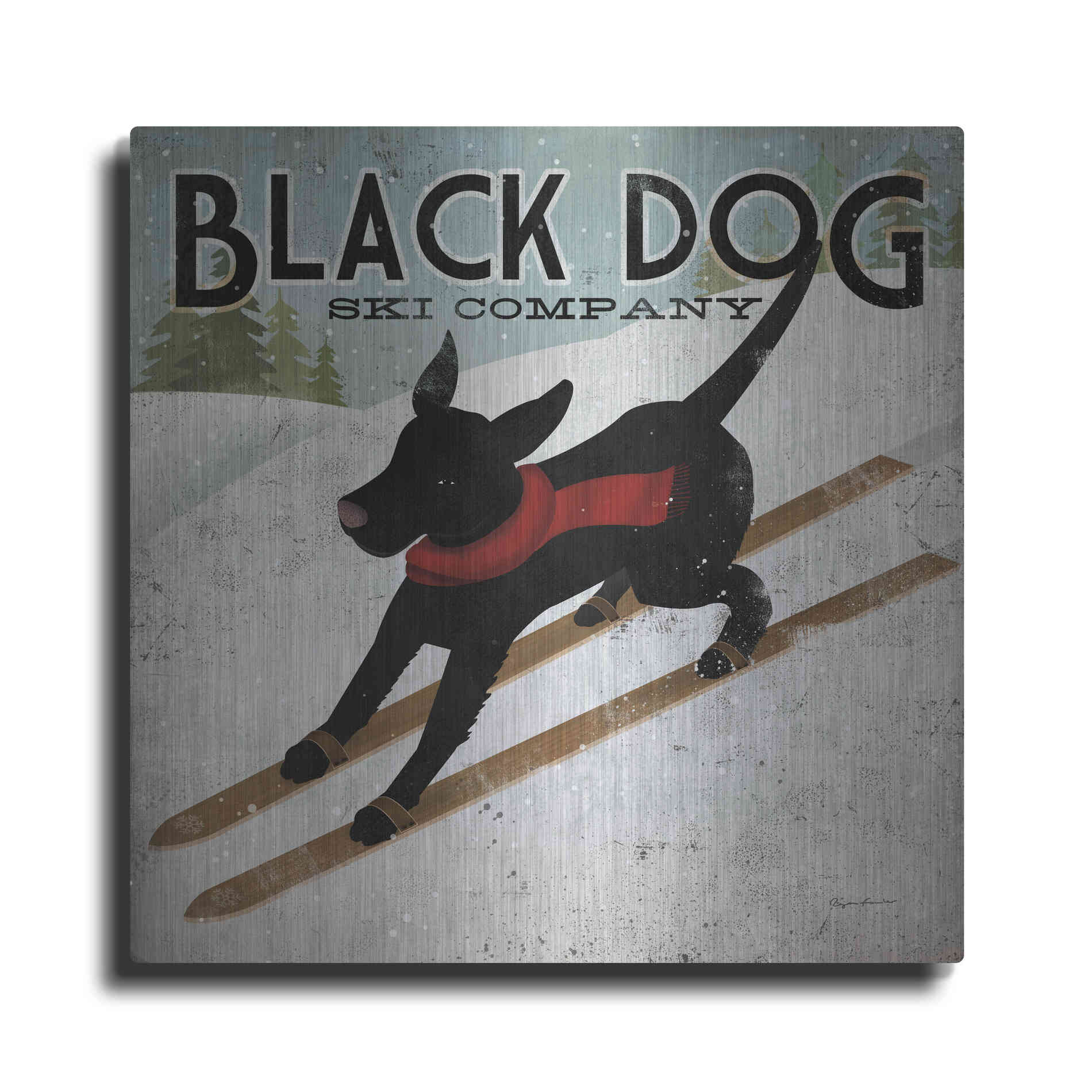 Luxe Metal Art 'Black Dog Ski' by Ryan Fowler, Metal Wall Art