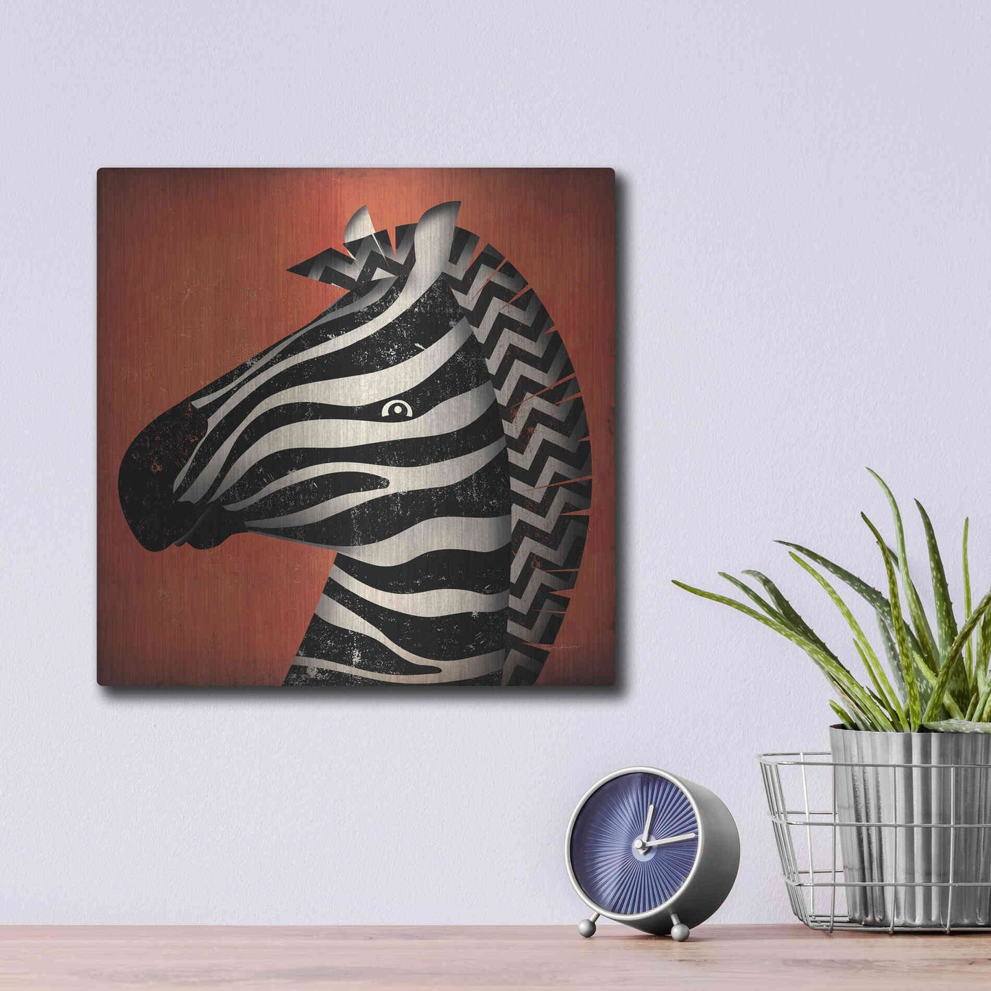 Luxe Metal Art 'Zebra Wow' by Ryan Fowler, Metal Wall Art,12x12