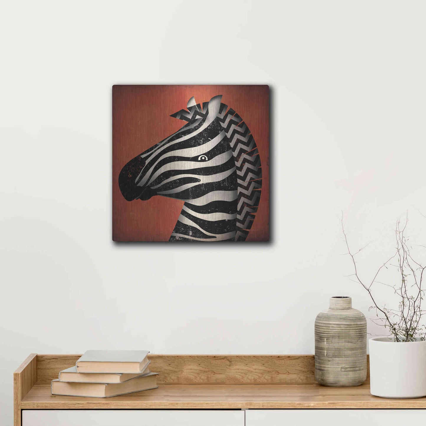 Luxe Metal Art 'Zebra Wow' by Ryan Fowler, Metal Wall Art,12x12