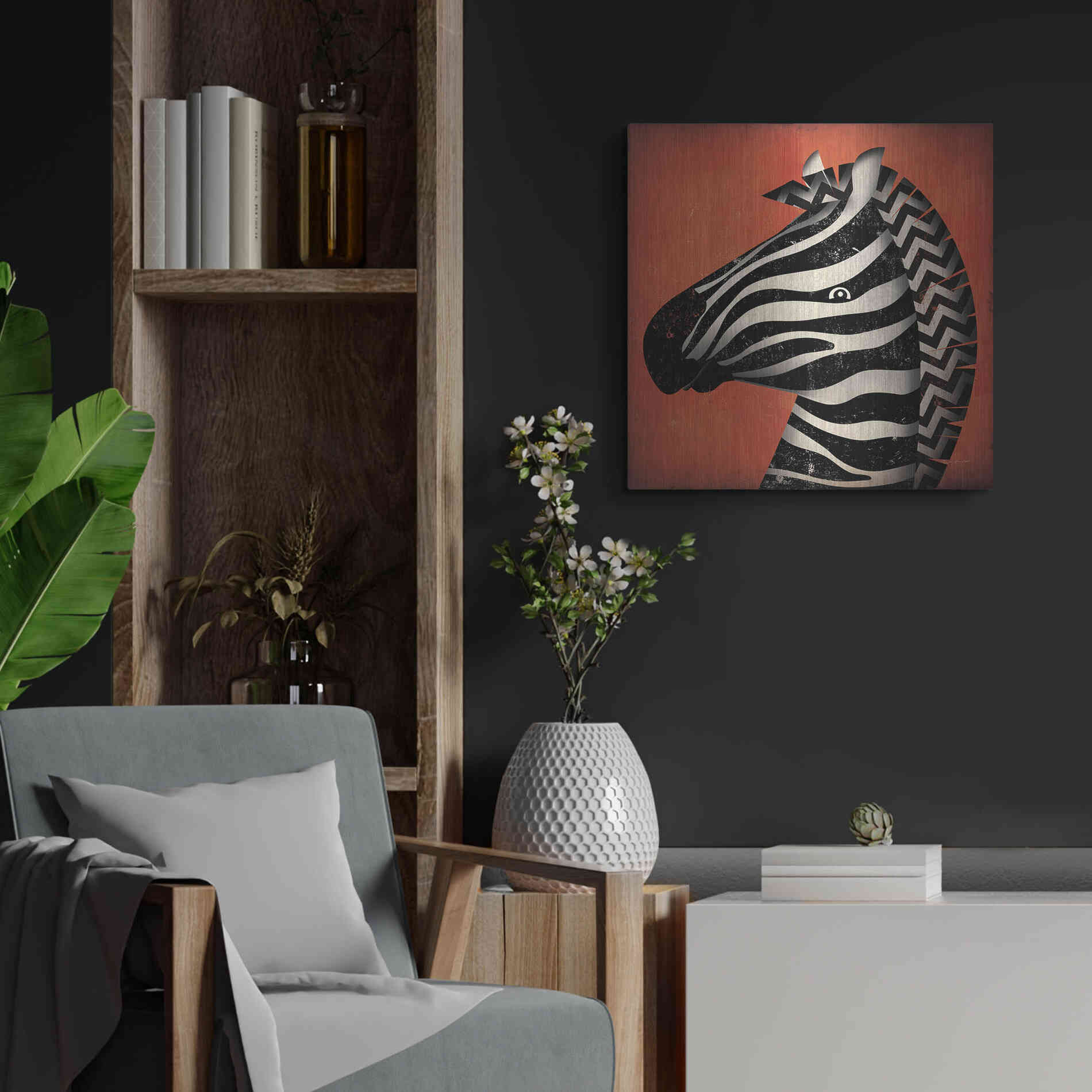 Luxe Metal Art 'Zebra Wow' by Ryan Fowler, Metal Wall Art,24x24