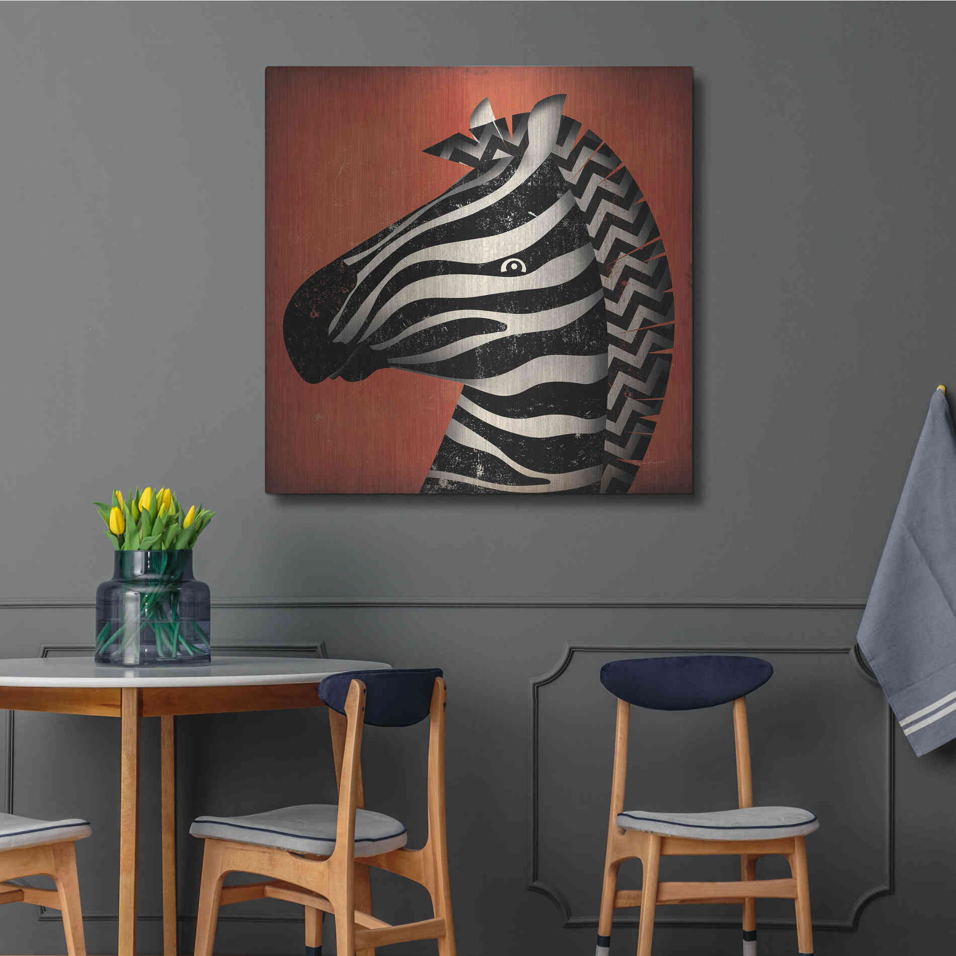 Luxe Metal Art 'Zebra Wow' by Ryan Fowler, Metal Wall Art,36x36