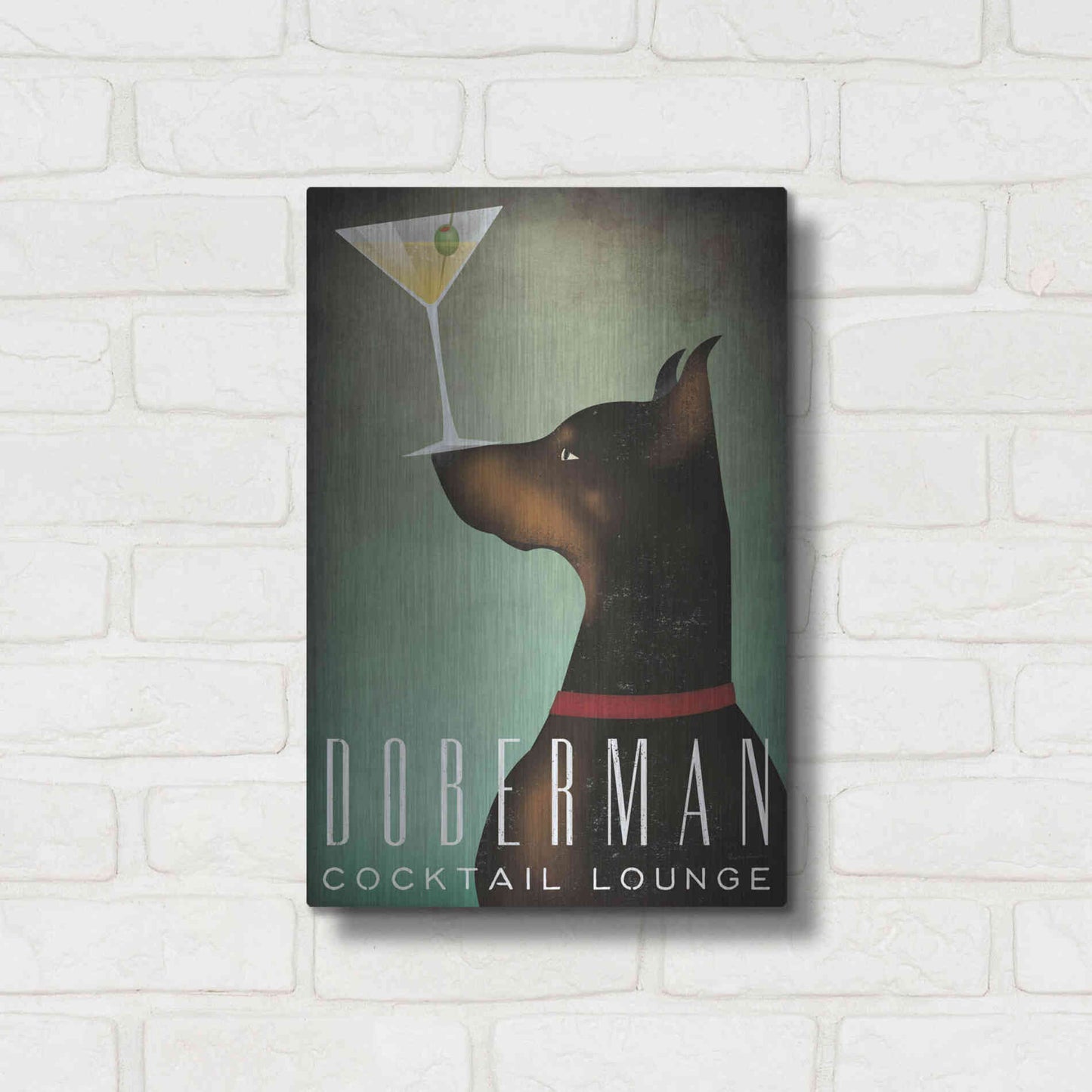 Luxe Metal Art 'Doberman Martini' by Ryan Fowler, Metal Wall Art,12x16