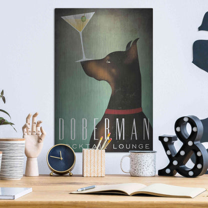 Luxe Metal Art 'Doberman Martini' by Ryan Fowler, Metal Wall Art,12x16