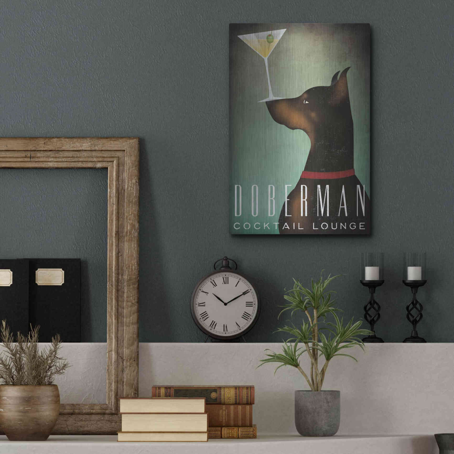 Luxe Metal Art 'Doberman Martini' by Ryan Fowler, Metal Wall Art,12x16
