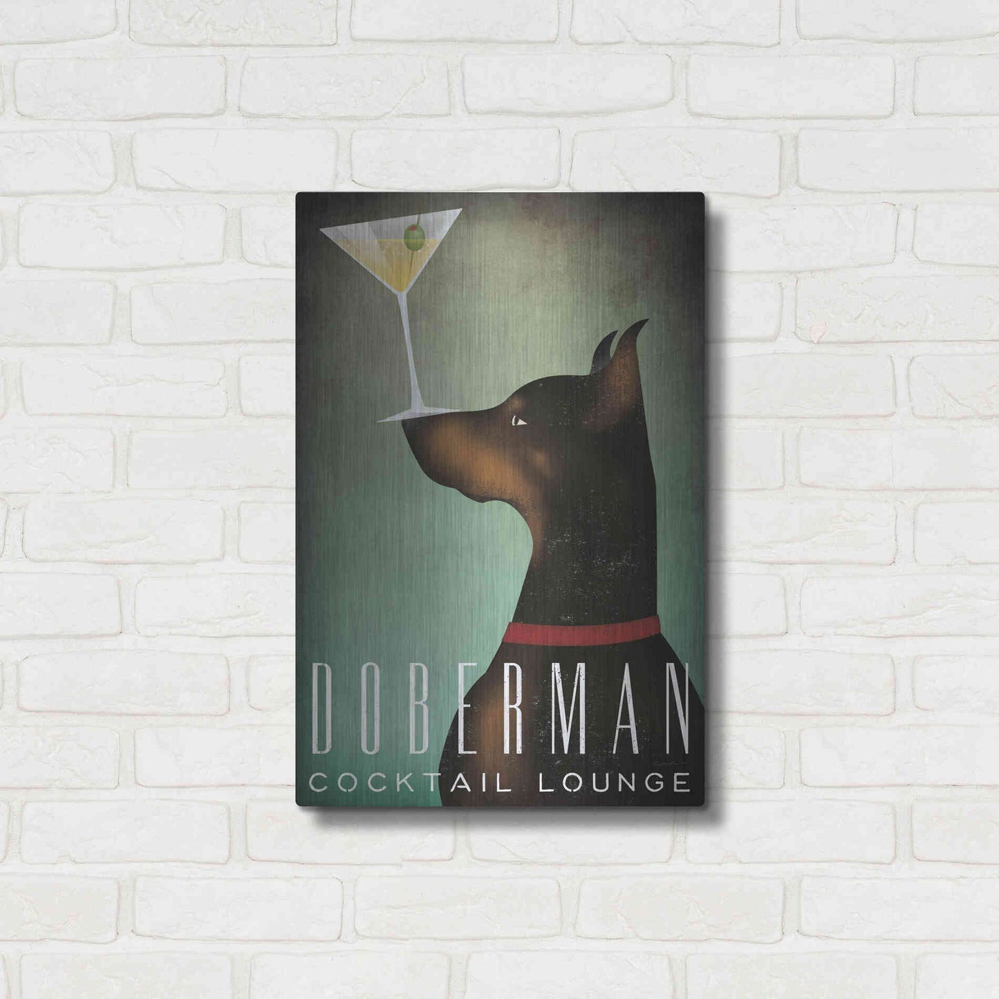 Luxe Metal Art 'Doberman Martini' by Ryan Fowler, Metal Wall Art,16x24