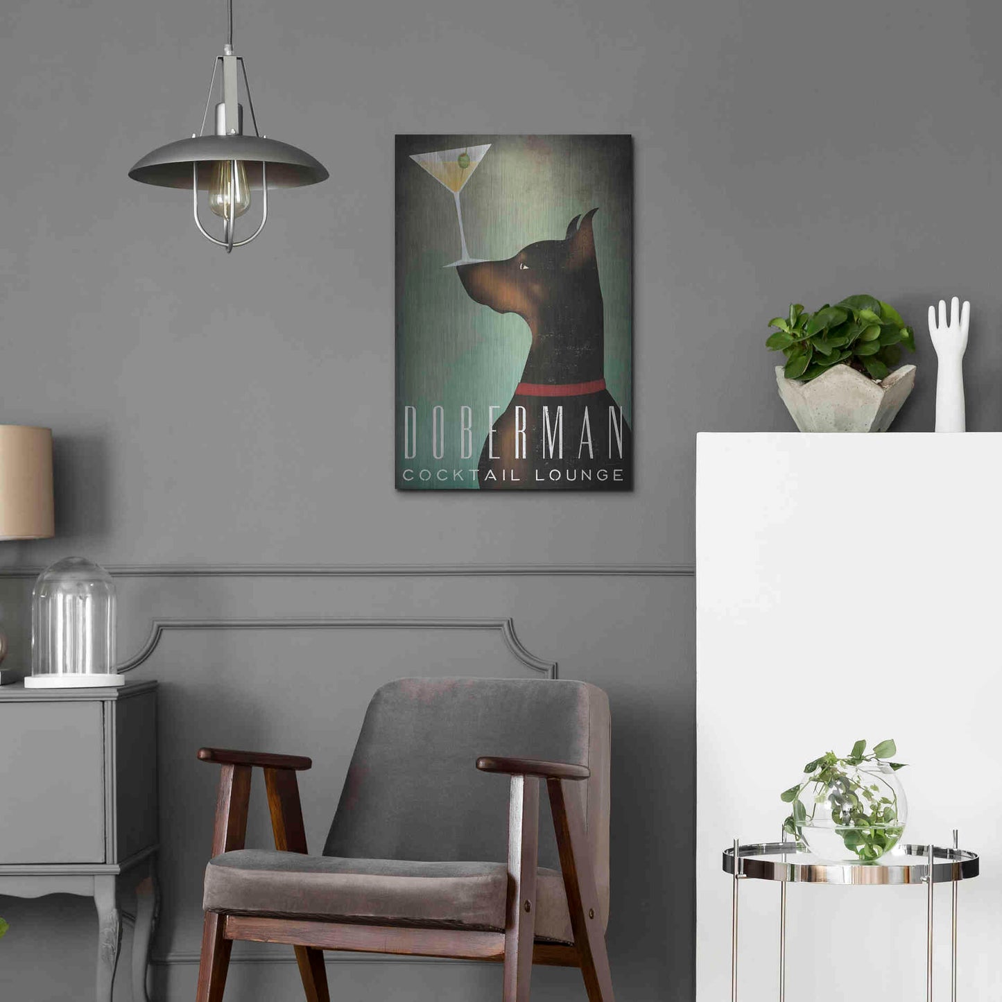 Luxe Metal Art 'Doberman Martini' by Ryan Fowler, Metal Wall Art,16x24