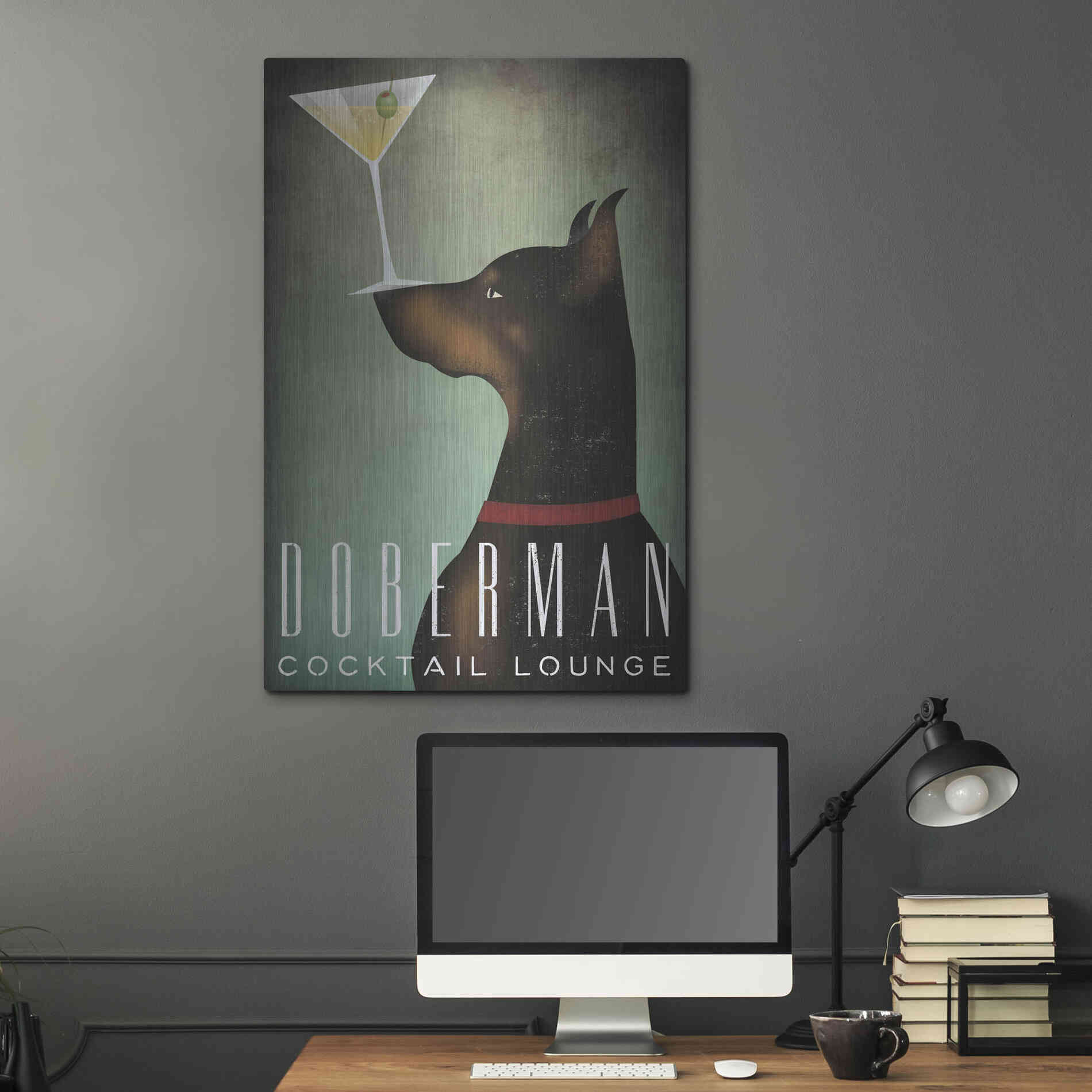 Luxe Metal Art 'Doberman Martini' by Ryan Fowler, Metal Wall Art,24x36