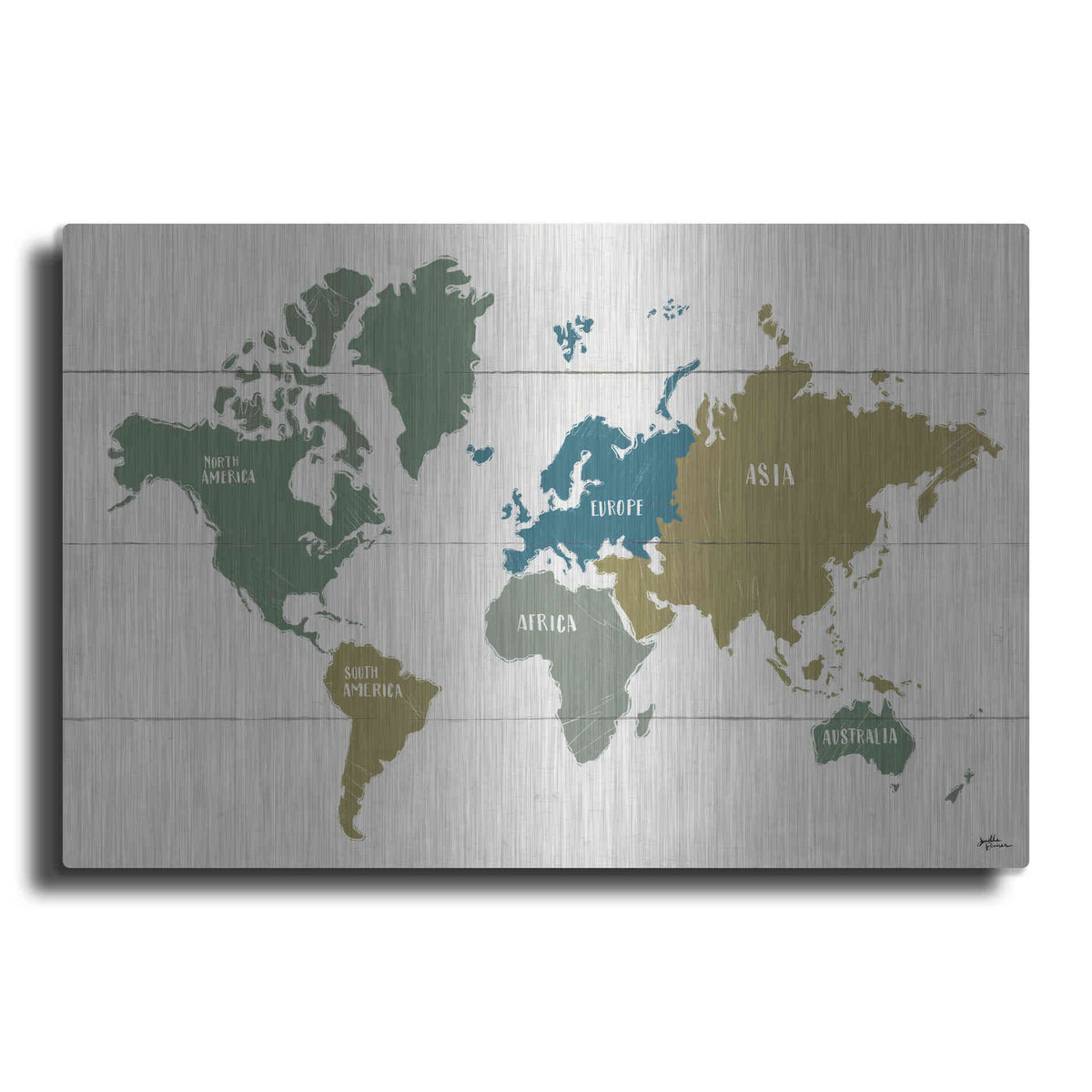 Luxe Metal Art 'Peace and Lodge World Map' by Janelle Penner, Metal Wall Art