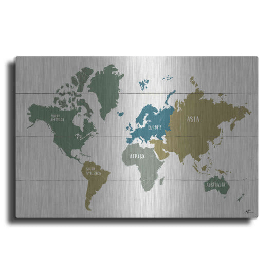 Luxe Metal Art 'Peace and Lodge World Map' by Janelle Penner, Metal Wall Art