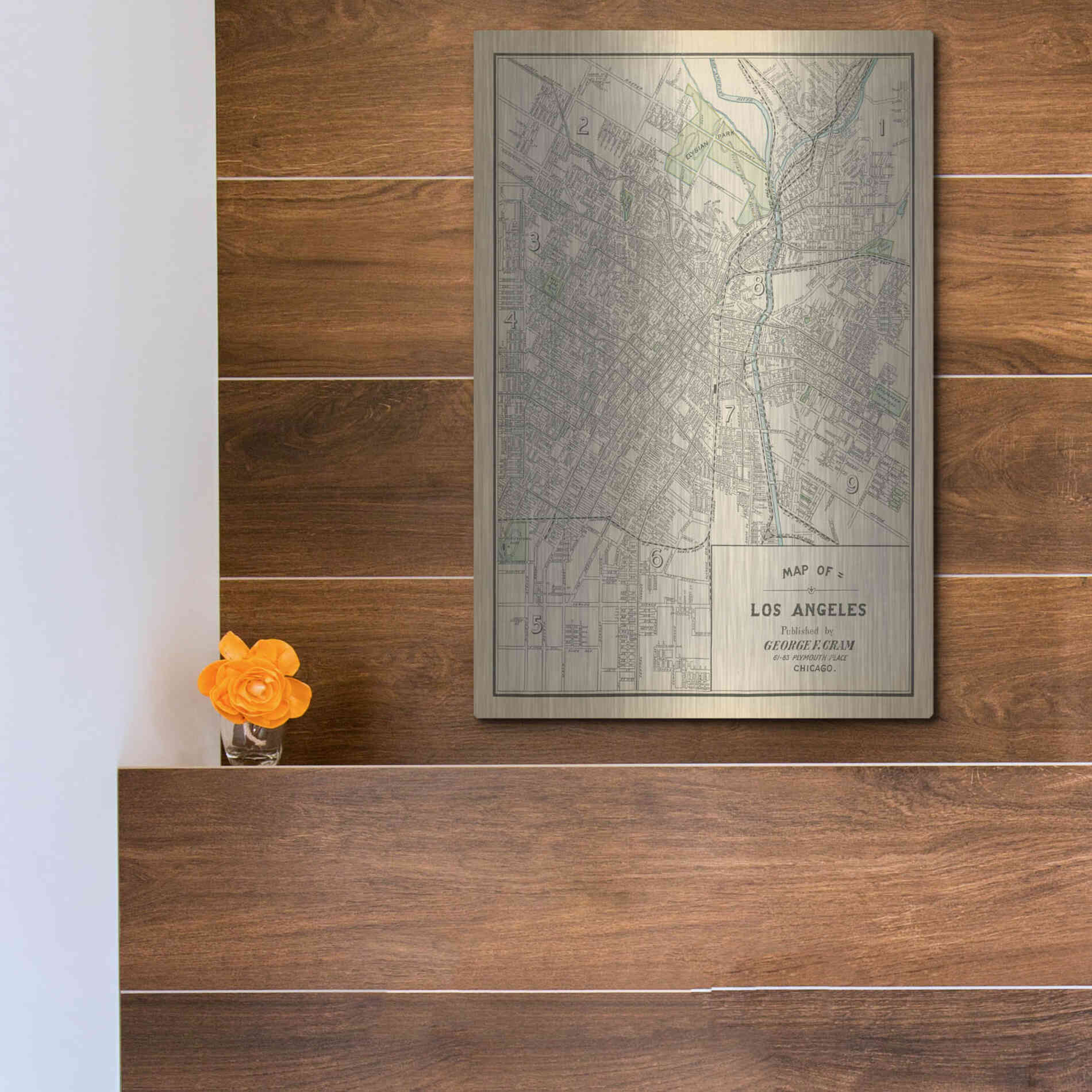 Luxe Metal Art 'Map of Los Angeles' by Wild Apple Portfolio, Metal Wall Art,12x16