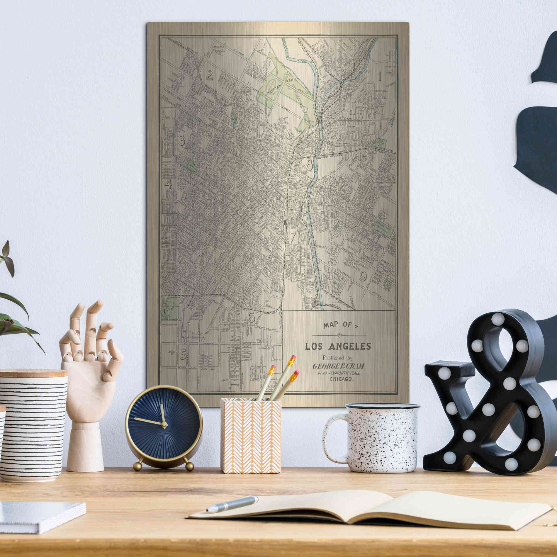 Luxe Metal Art 'Map of Los Angeles' by Wild Apple Portfolio, Metal Wall Art,12x16