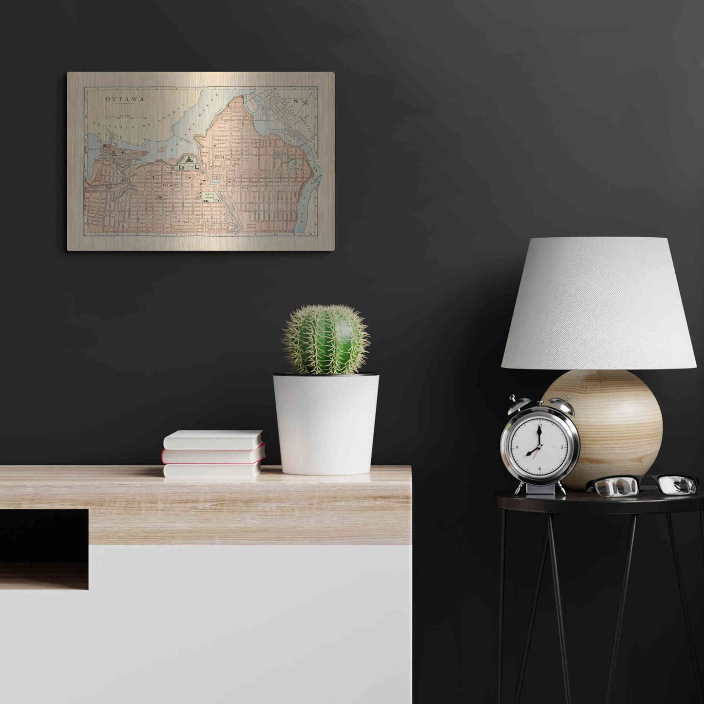 Luxe Metal Art 'Map of Ottawa' by Wild Apple Portfolio, Metal Wall Art,24x16