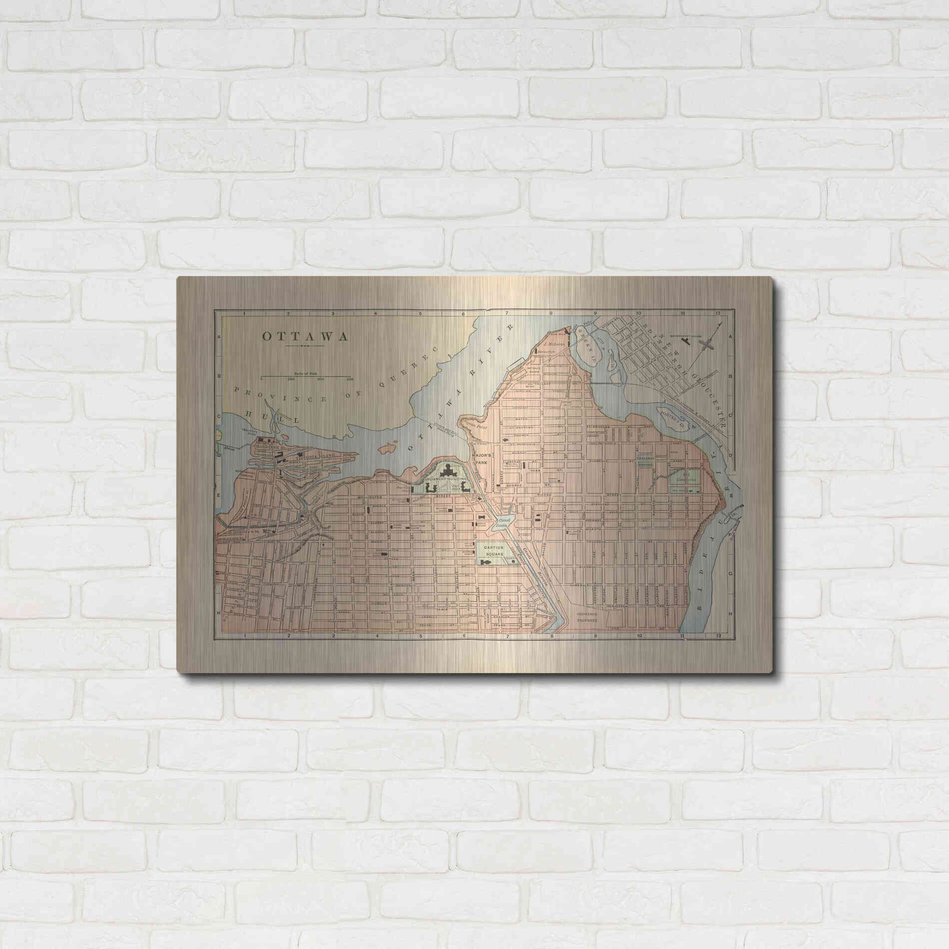 Luxe Metal Art 'Map of Ottawa' by Wild Apple Portfolio, Metal Wall Art,36x24