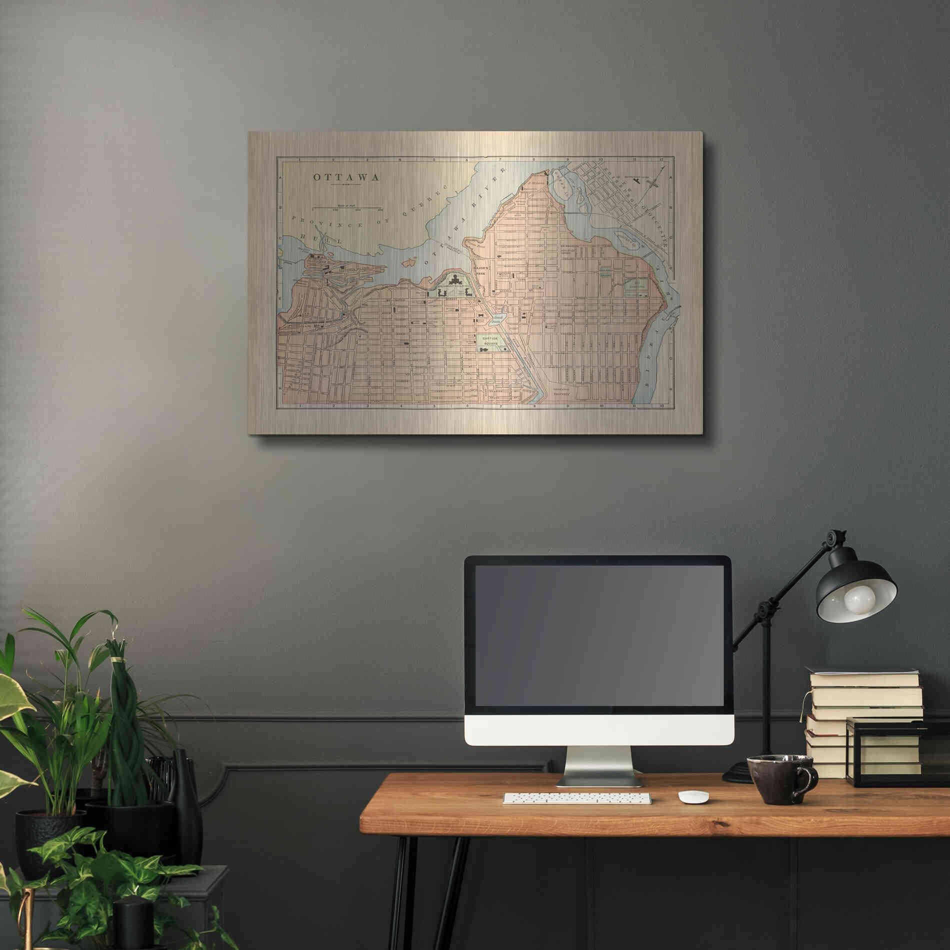 Luxe Metal Art 'Map of Ottawa' by Wild Apple Portfolio, Metal Wall Art,36x24