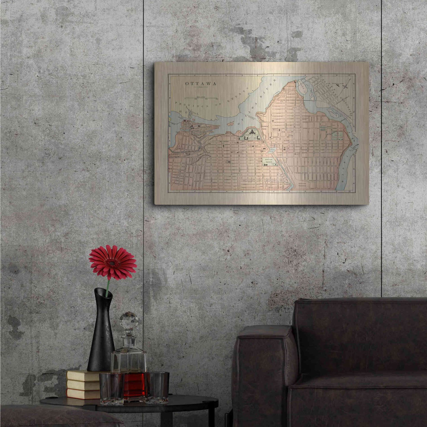 Luxe Metal Art 'Map of Ottawa' by Wild Apple Portfolio, Metal Wall Art,36x24