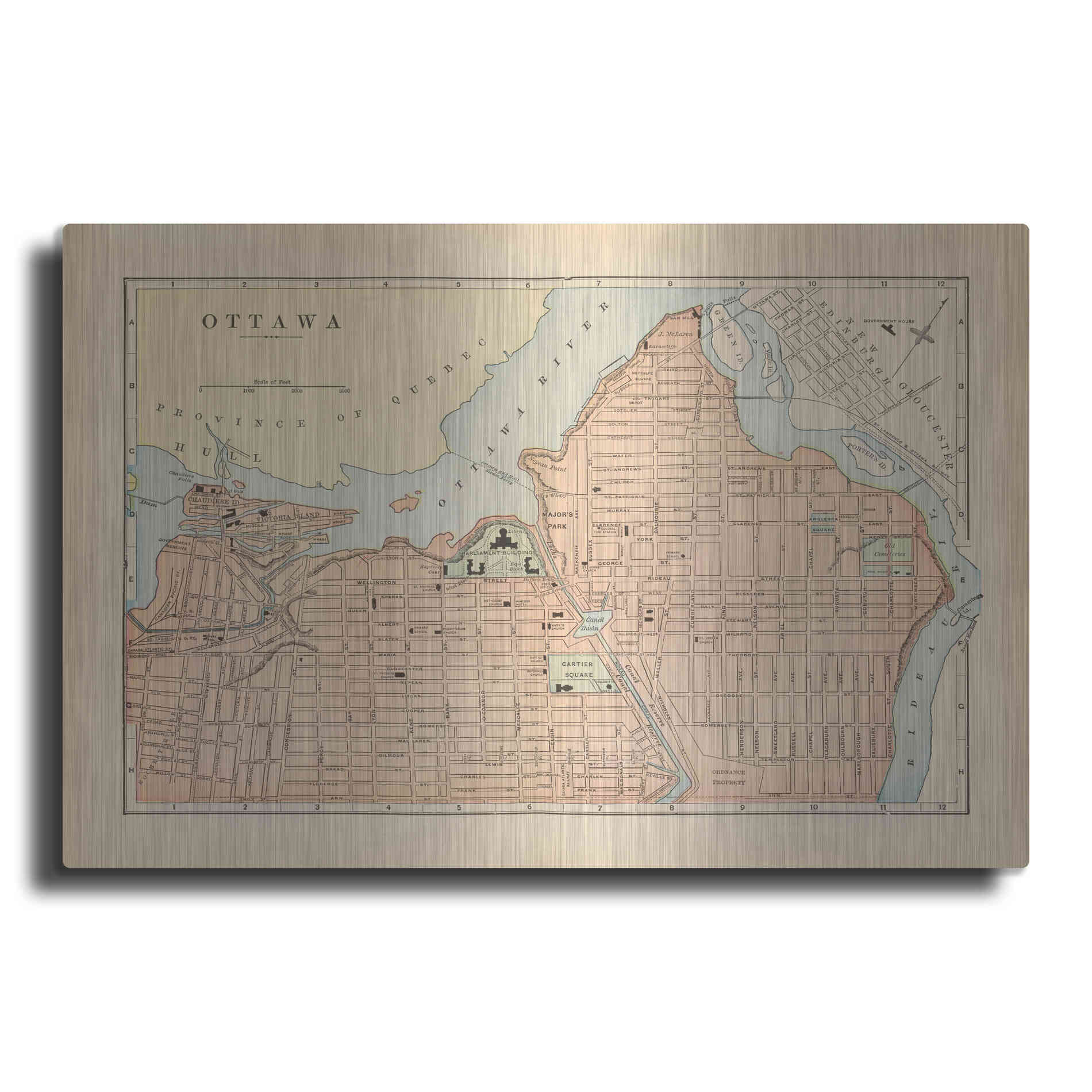 Luxe Metal Art 'Map of Ottawa' by Wild Apple Portfolio, Metal Wall Art