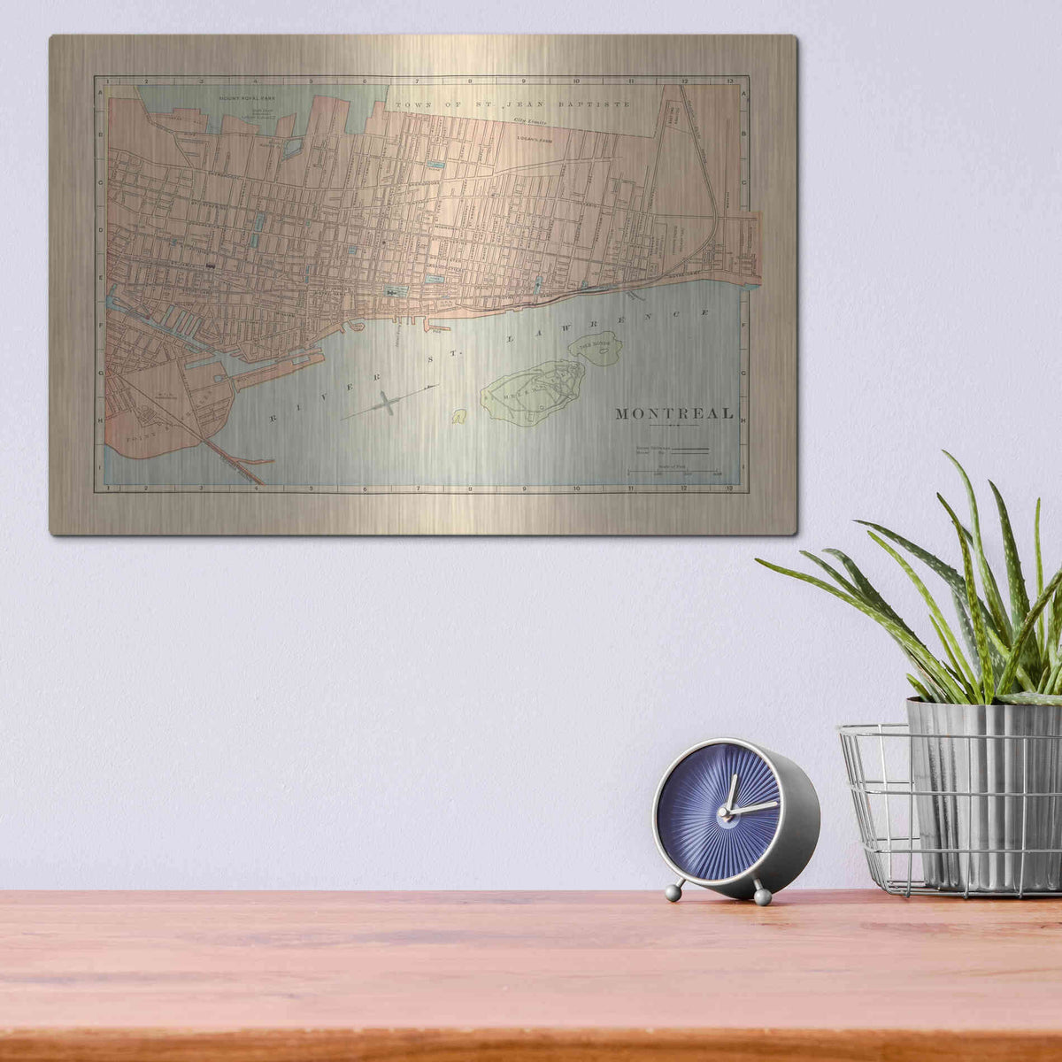 Luxe Metal Art 'Map of Montreal' by Wild Apple Portfolio, Metal Wall Art,16x12