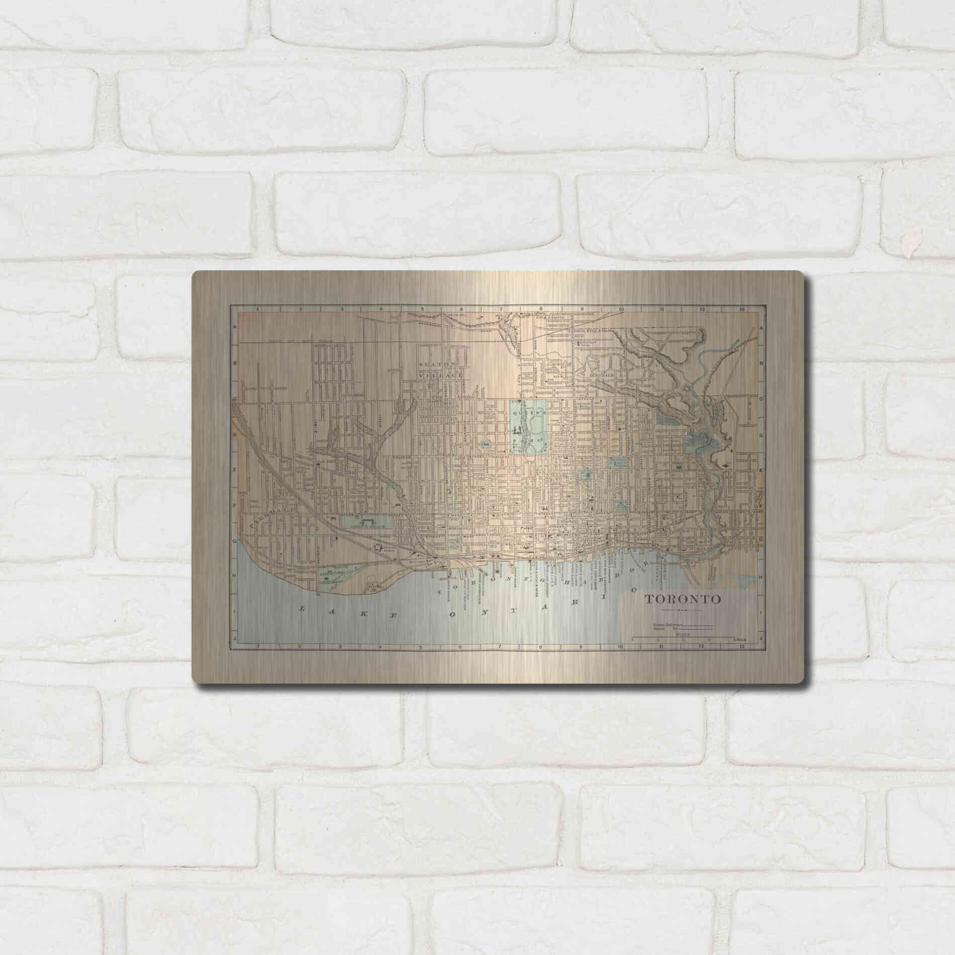 Luxe Metal Art 'Map of Toronto' by Wild Apple Portfolio, Metal Wall Art,16x12