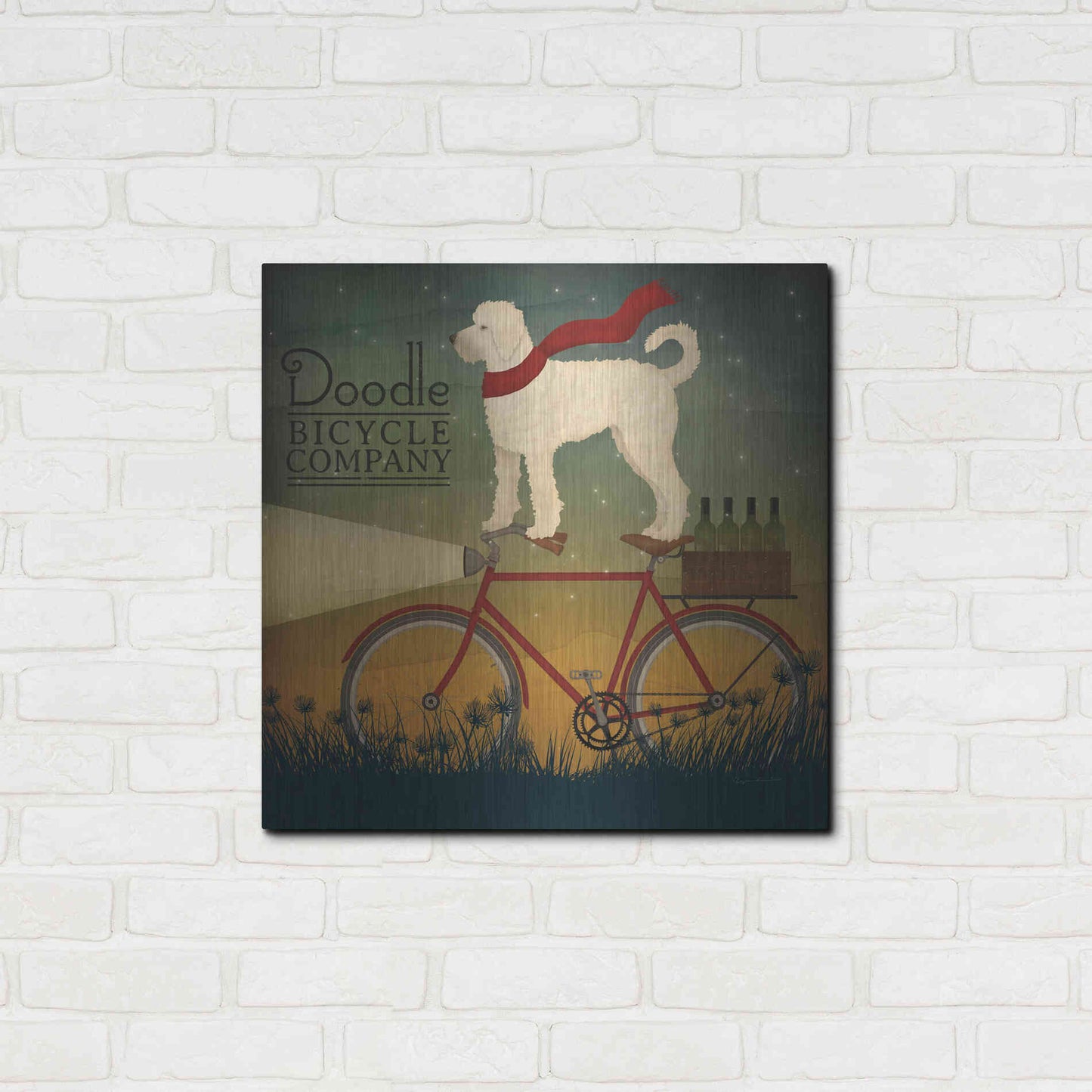 Luxe Metal Art 'White Doodle on Bike Summer' by Ryan Fowler, Metal Wall Art,24x24