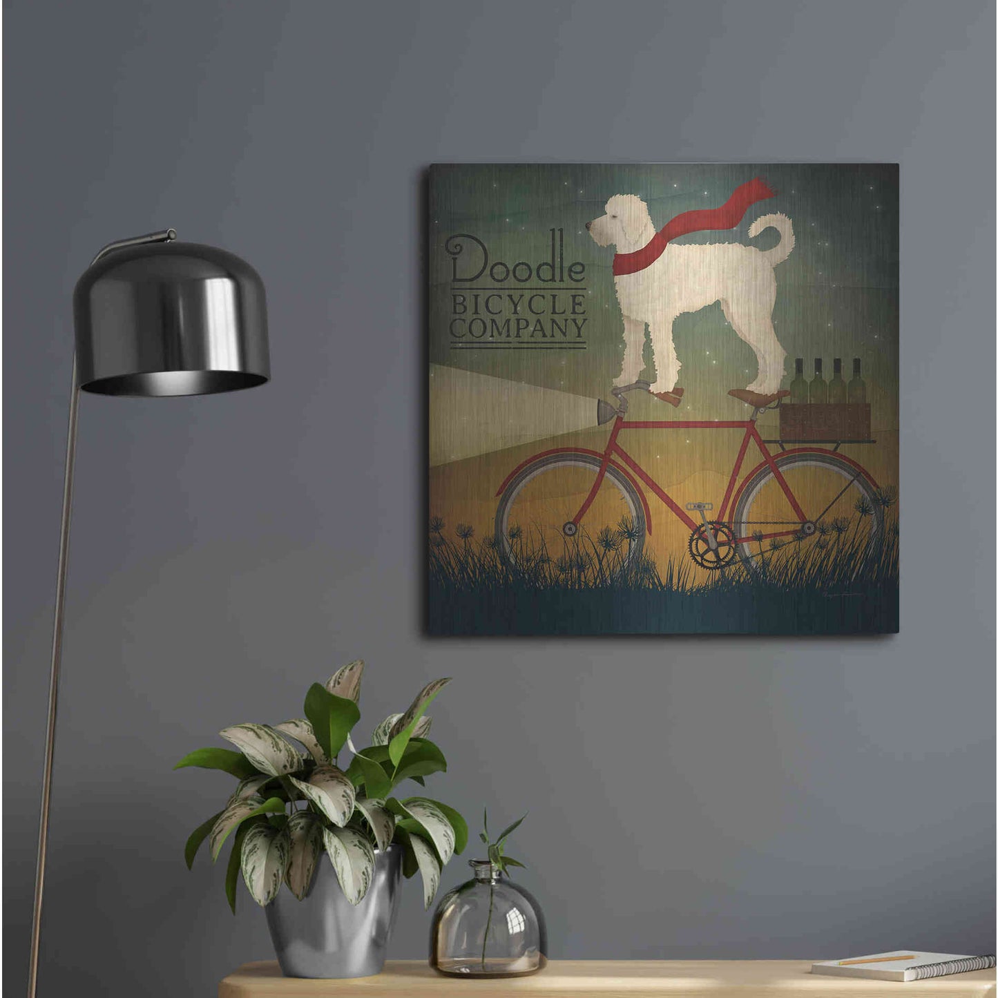 Luxe Metal Art 'White Doodle on Bike Summer' by Ryan Fowler, Metal Wall Art,24x24