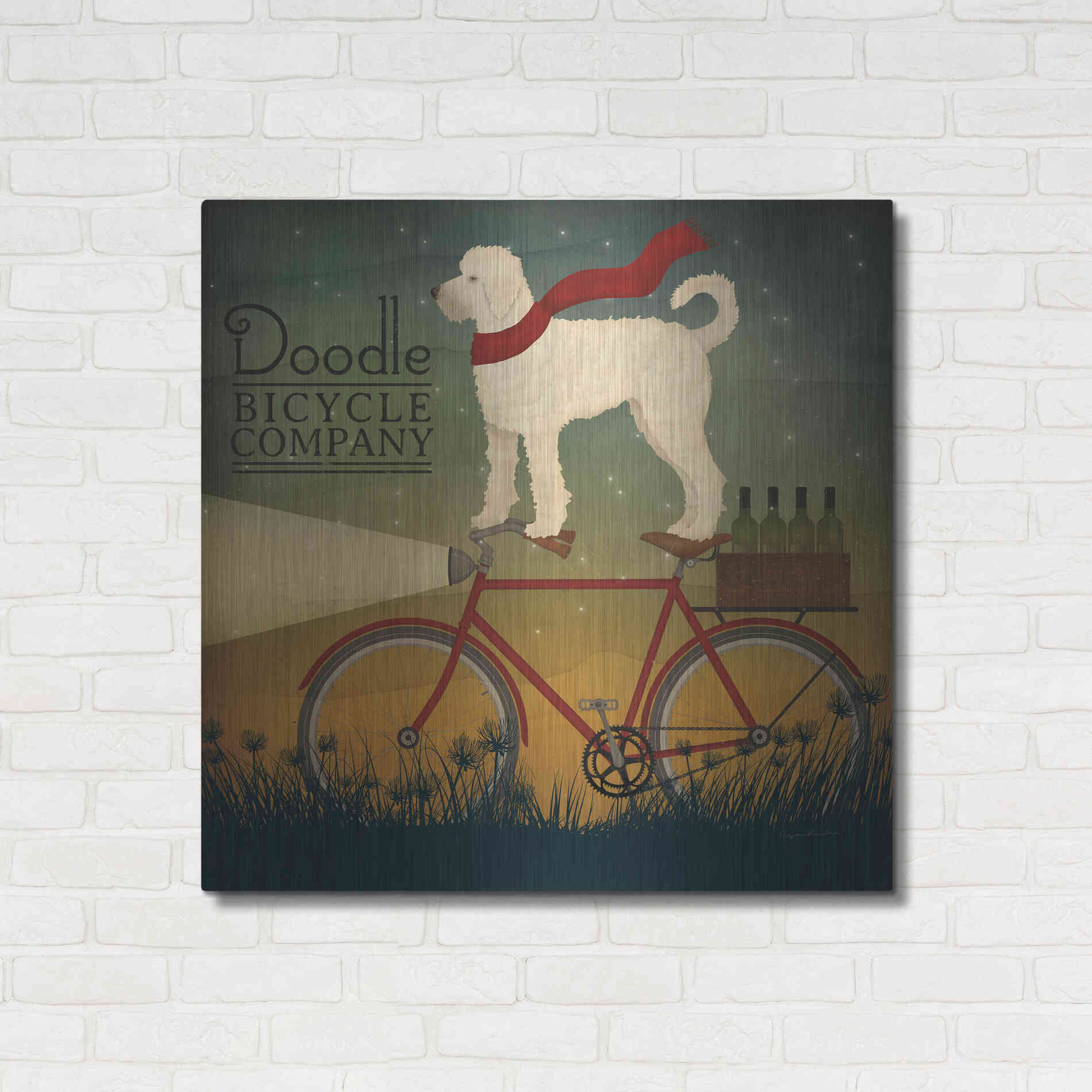 Luxe Metal Art 'White Doodle on Bike Summer' by Ryan Fowler, Metal Wall Art,36x36