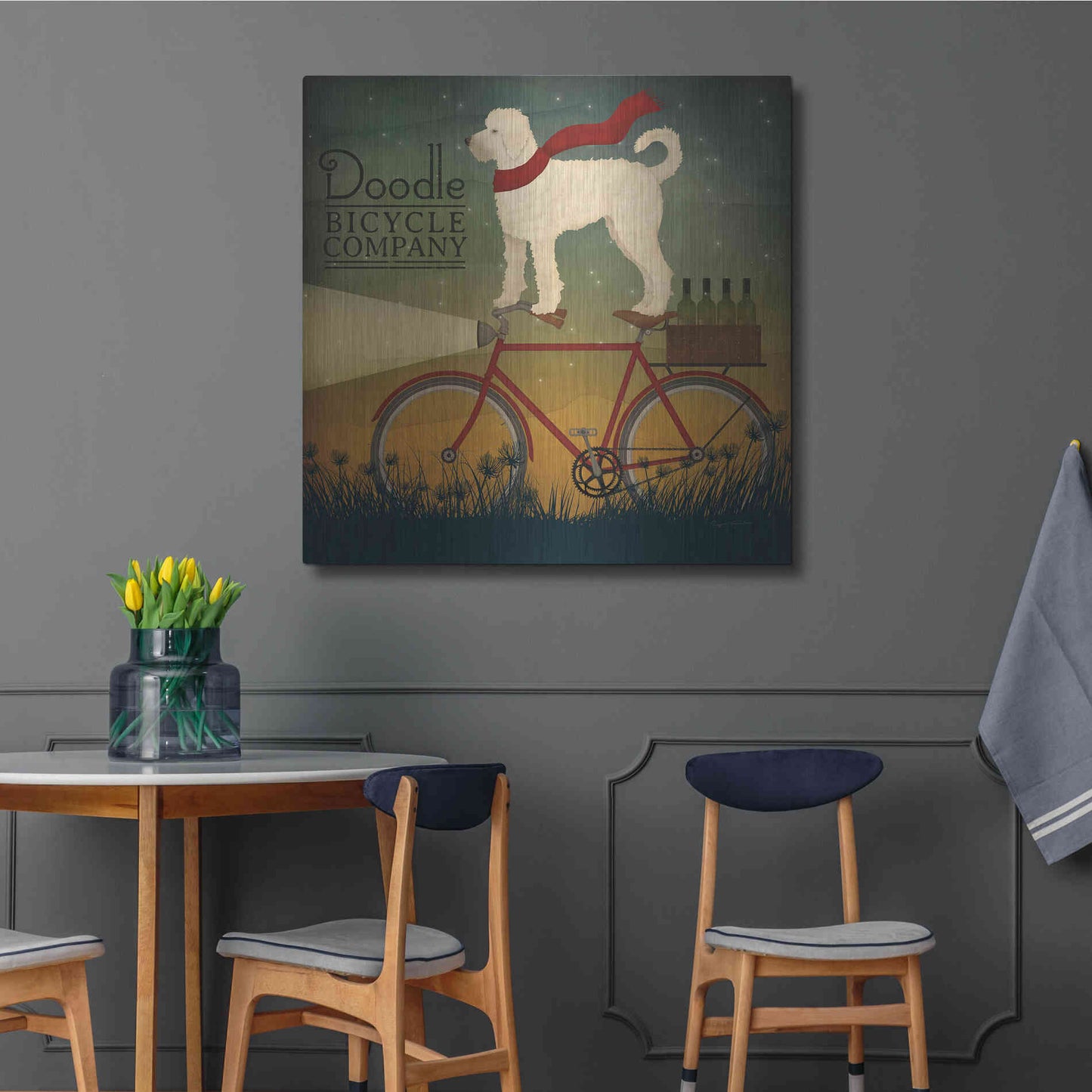 Luxe Metal Art 'White Doodle on Bike Summer' by Ryan Fowler, Metal Wall Art,36x36