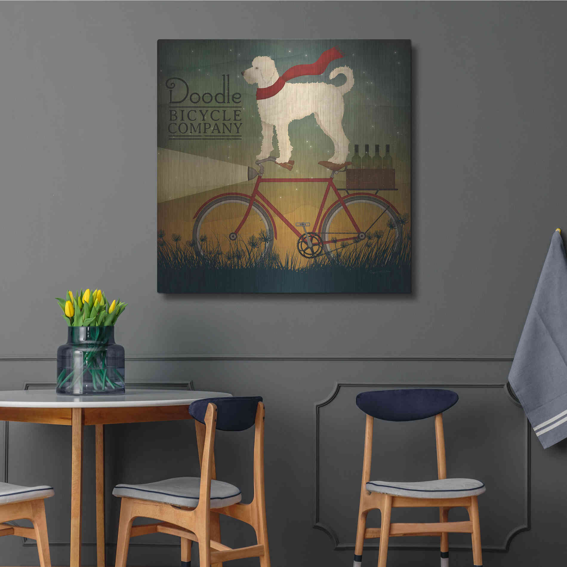 Luxe Metal Art 'White Doodle on Bike Summer' by Ryan Fowler, Metal Wall Art,36x36