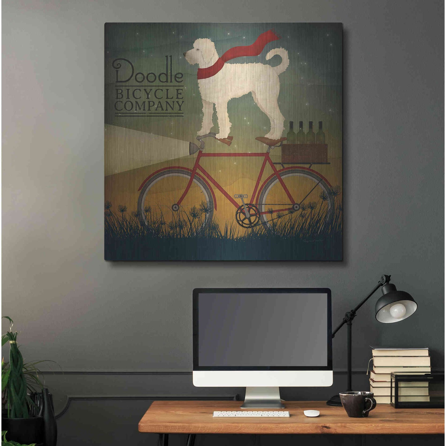 Luxe Metal Art 'White Doodle on Bike Summer' by Ryan Fowler, Metal Wall Art,36x36
