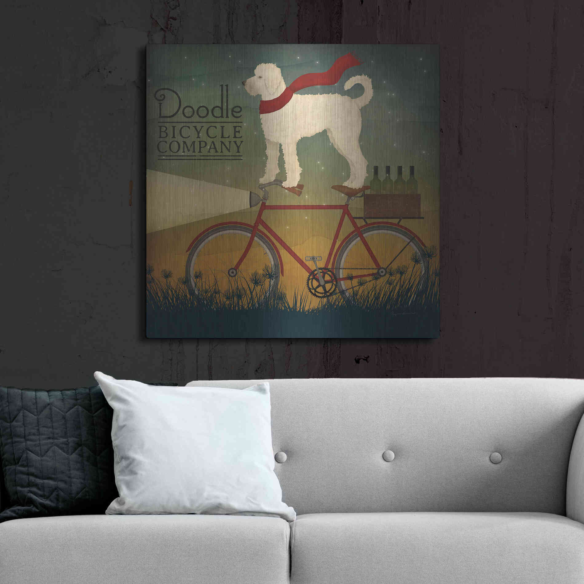 Luxe Metal Art 'White Doodle on Bike Summer' by Ryan Fowler, Metal Wall Art,36x36