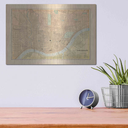 Luxe Metal Art 'Map of Cincinnati' by Wild Apple Portfolio, Metal Wall Art,16x12