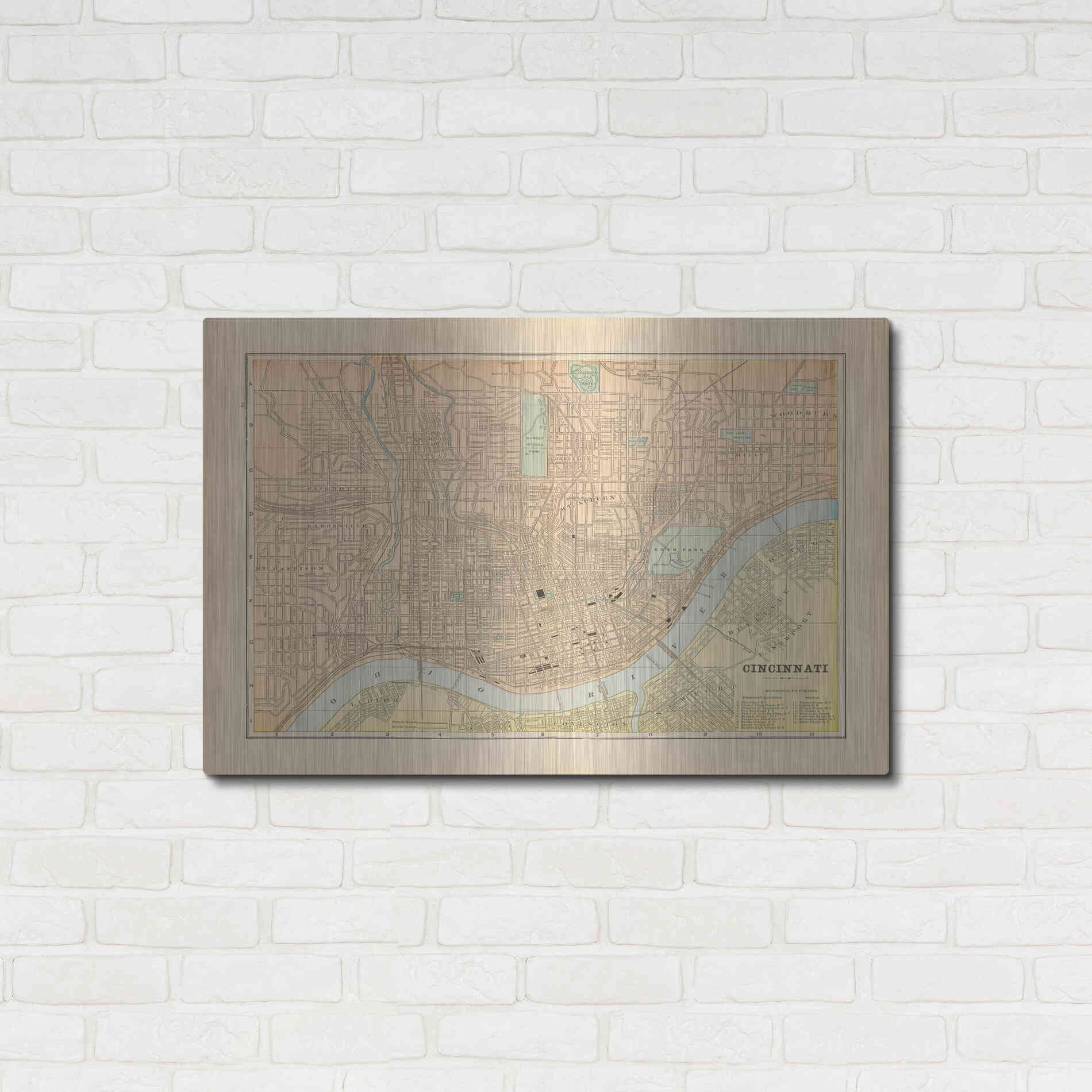 Luxe Metal Art 'Map of Cincinnati' by Wild Apple Portfolio, Metal Wall Art,36x24