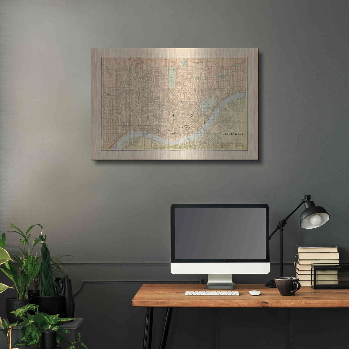 Luxe Metal Art 'Map of Cincinnati' by Wild Apple Portfolio, Metal Wall Art,36x24