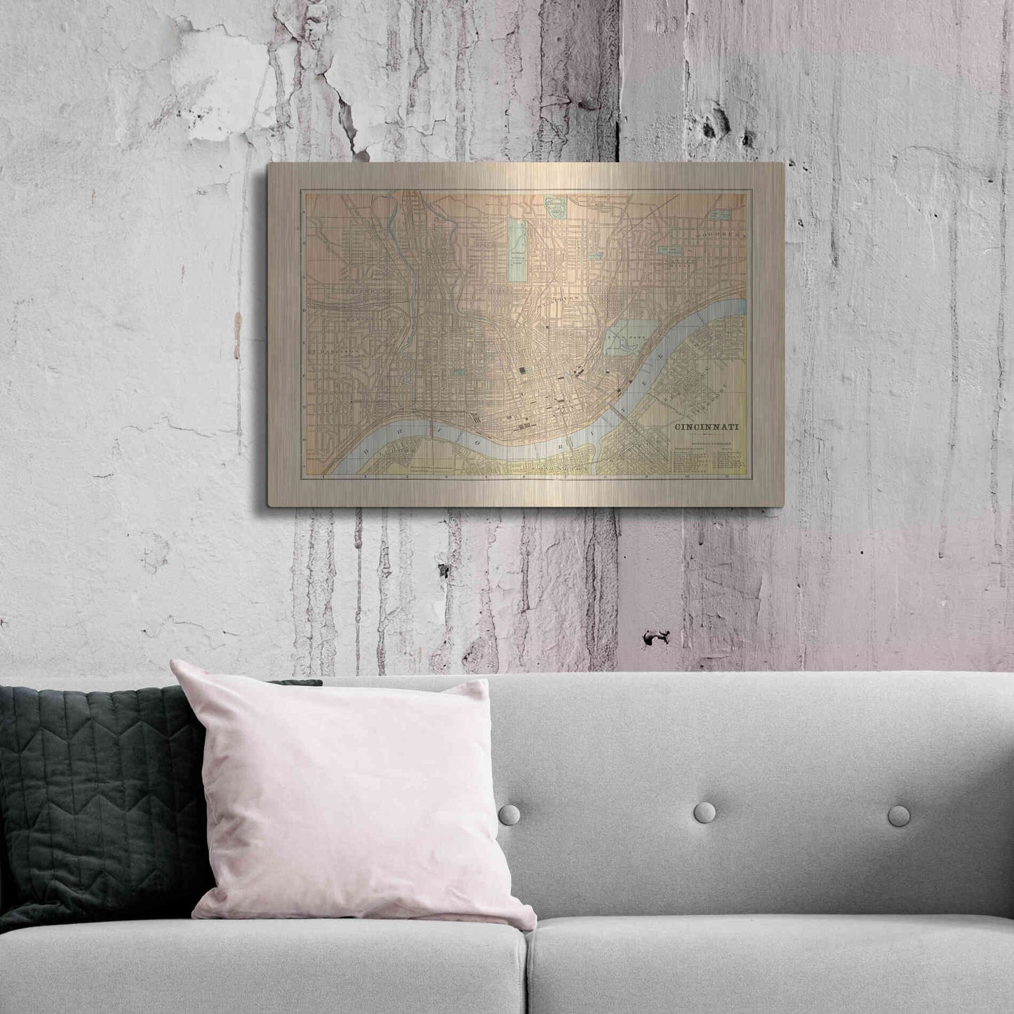 Luxe Metal Art 'Map of Cincinnati' by Wild Apple Portfolio, Metal Wall Art,36x24