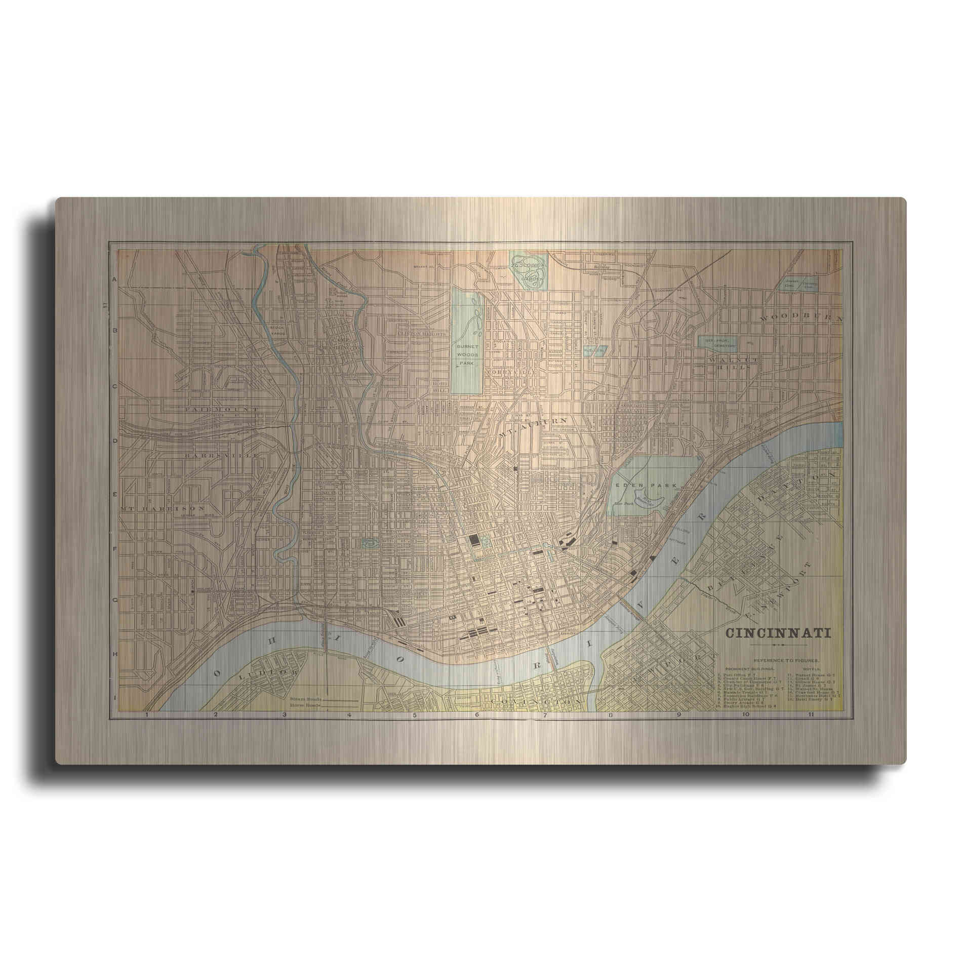 Luxe Metal Art 'Map of Cincinnati' by Wild Apple Portfolio, Metal Wall Art