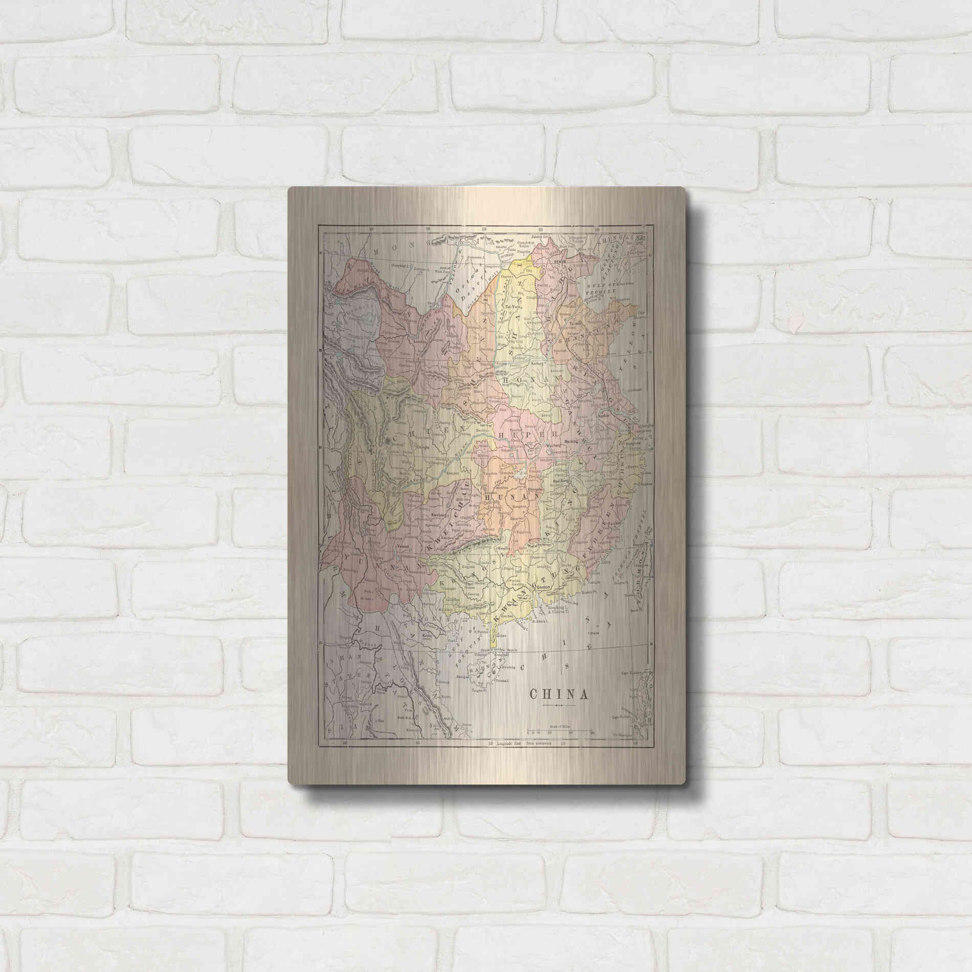 Luxe Metal Art 'Map of China' by Wild Apple Portfolio, Metal Wall Art,16x24