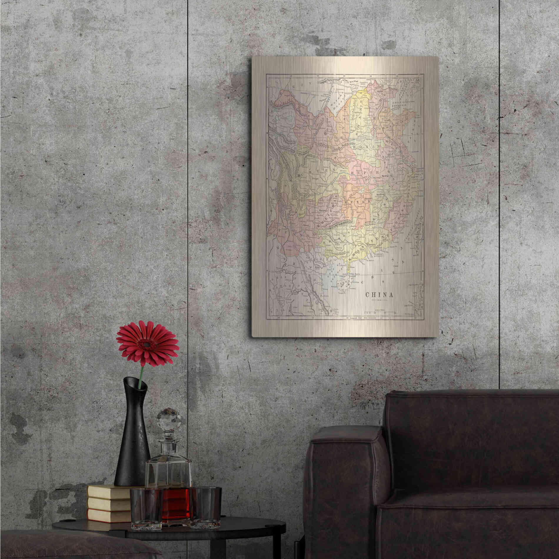 Luxe Metal Art 'Map of China' by Wild Apple Portfolio, Metal Wall Art,24x36