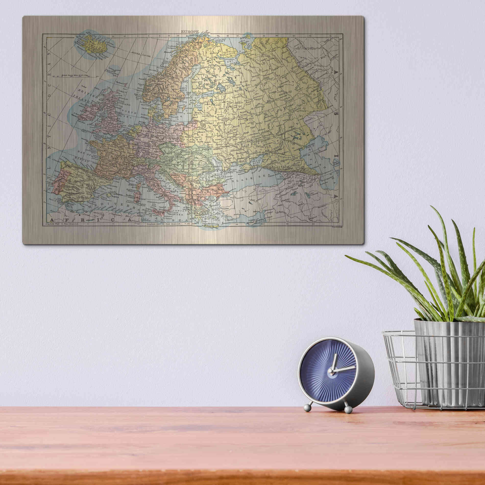 Luxe Metal Art 'Map of Europe' by Wild Apple Portfolio, Metal Wall Art,16x12