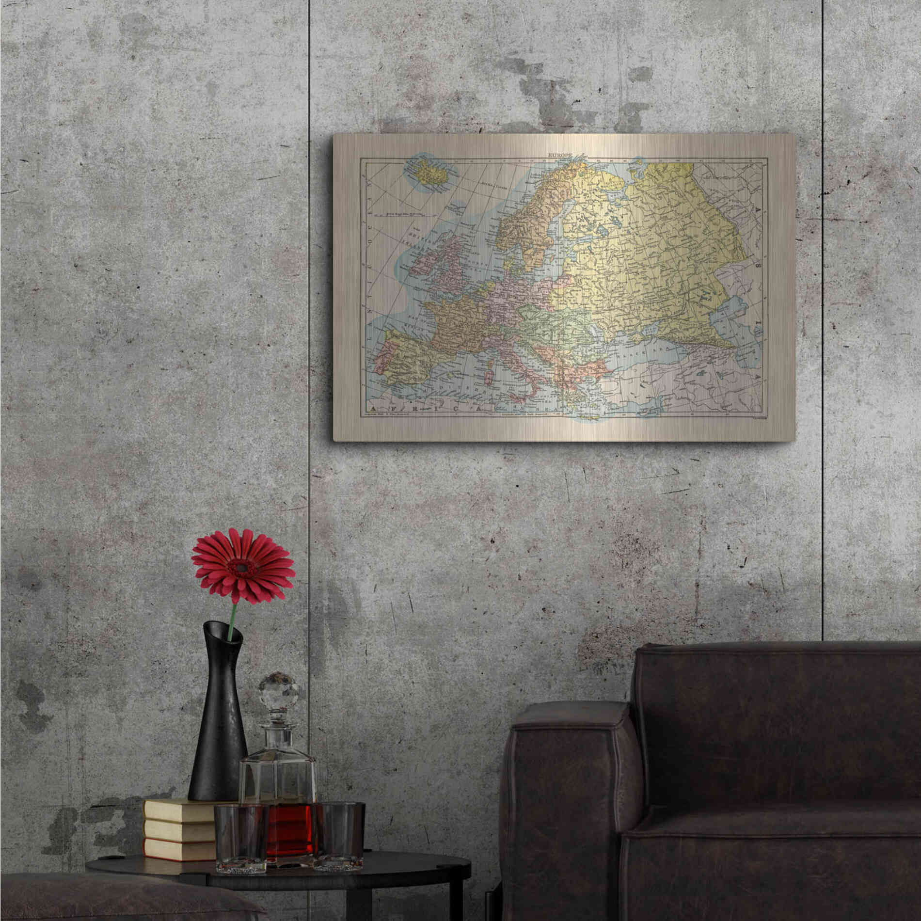 Luxe Metal Art 'Map of Europe' by Wild Apple Portfolio, Metal Wall Art,36x24