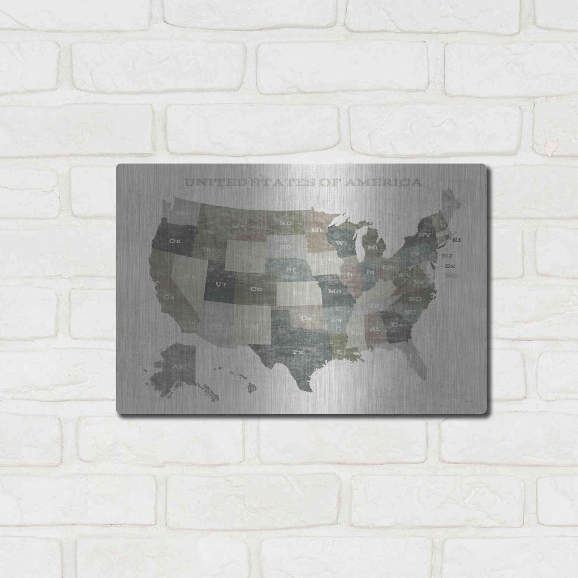 Luxe Metal Art 'Slate US Map' by Sue Schlabach, Metal Wall Art,16x12