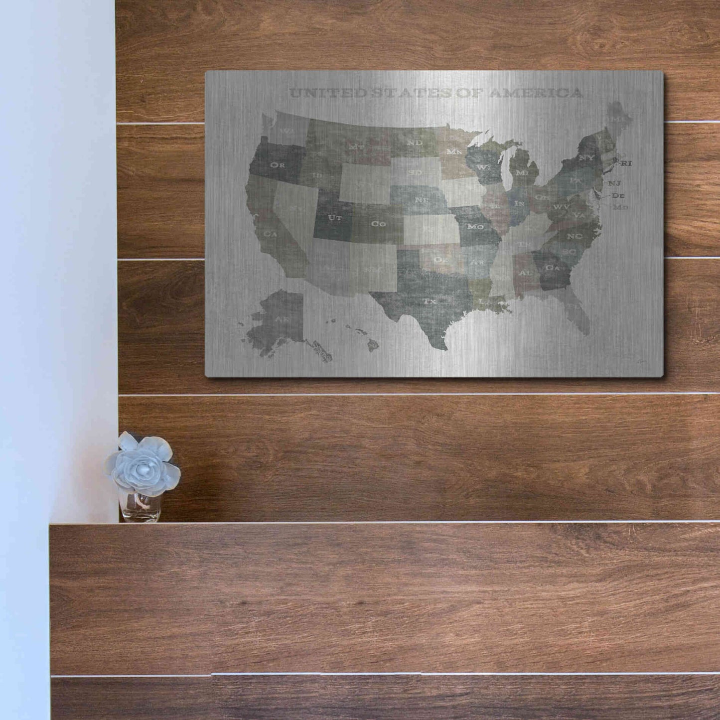 Luxe Metal Art 'Slate US Map' by Sue Schlabach, Metal Wall Art,16x12