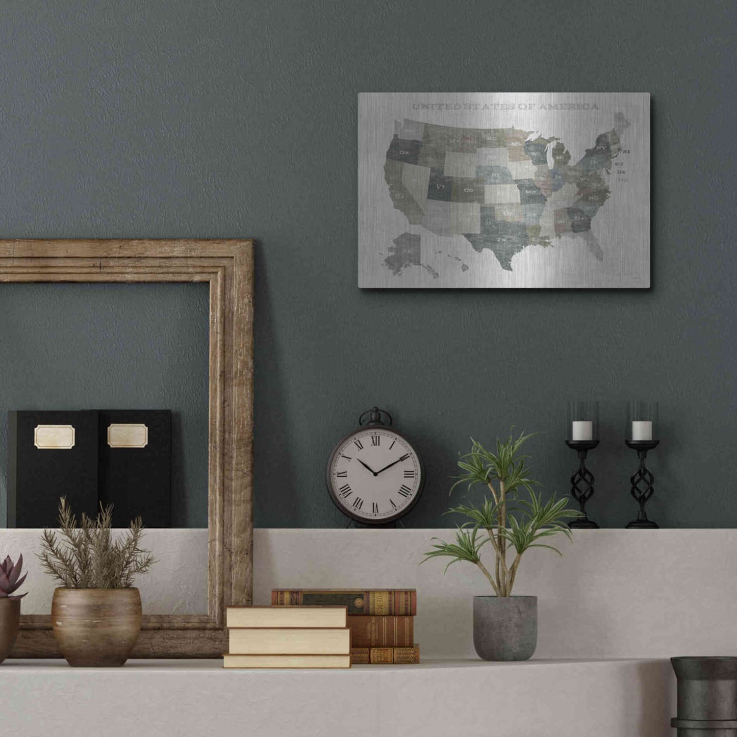 Luxe Metal Art 'Slate US Map' by Sue Schlabach, Metal Wall Art,16x12