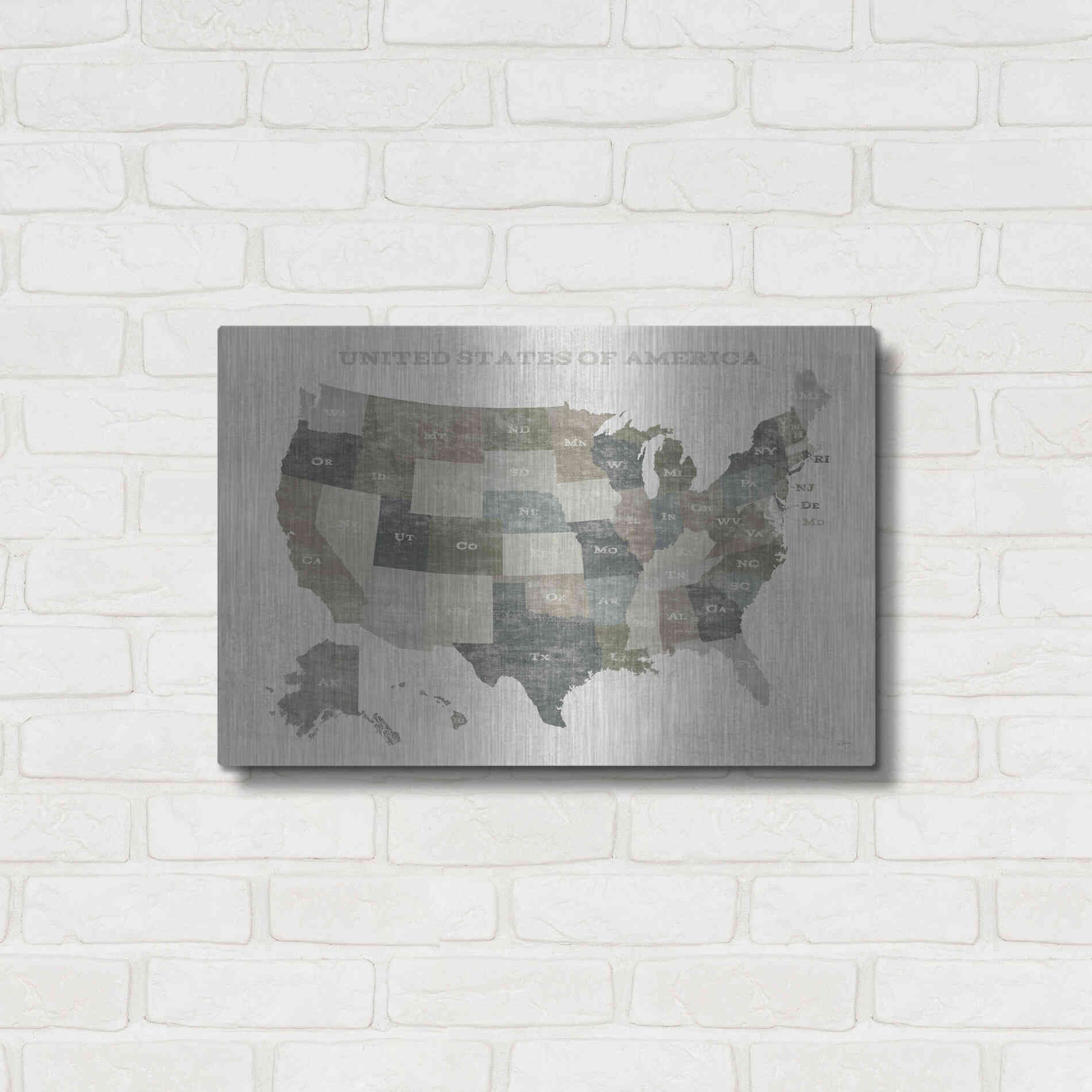 Luxe Metal Art 'Slate US Map' by Sue Schlabach, Metal Wall Art,24x16