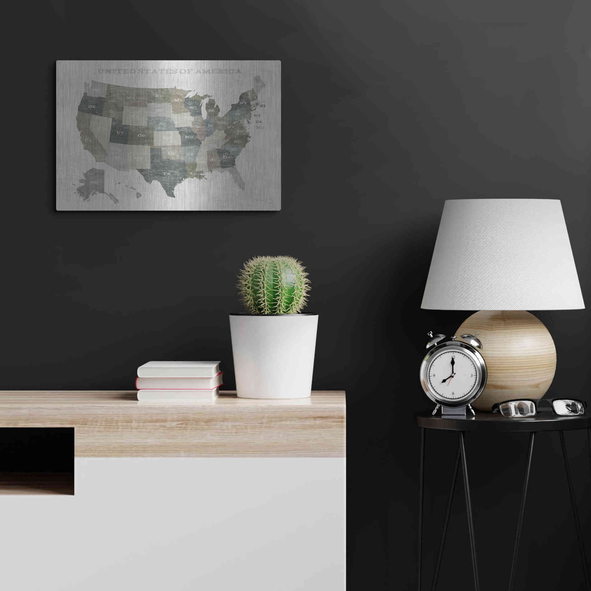 Luxe Metal Art 'Slate US Map' by Sue Schlabach, Metal Wall Art,24x16