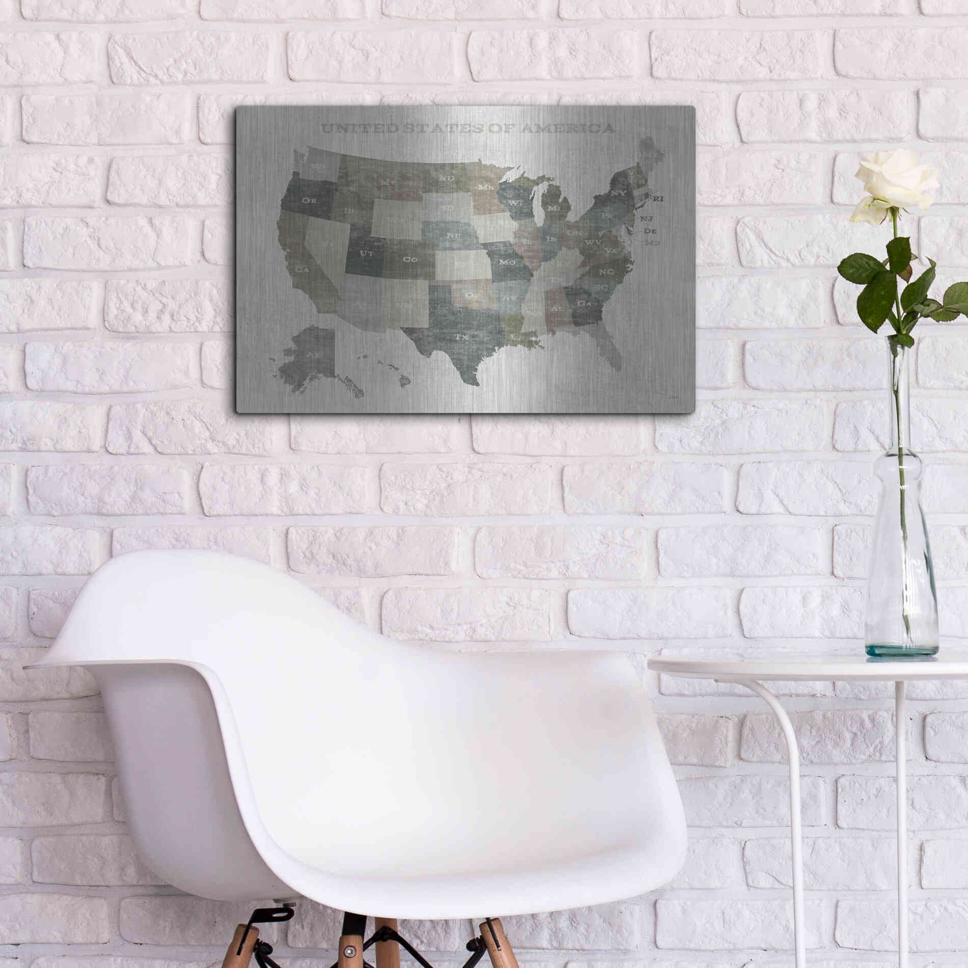 Luxe Metal Art 'Slate US Map' by Sue Schlabach, Metal Wall Art,24x16