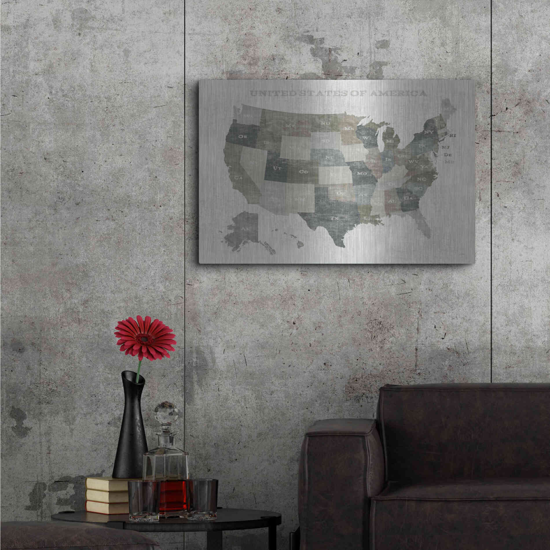Luxe Metal Art 'Slate US Map' by Sue Schlabach, Metal Wall Art,36x24