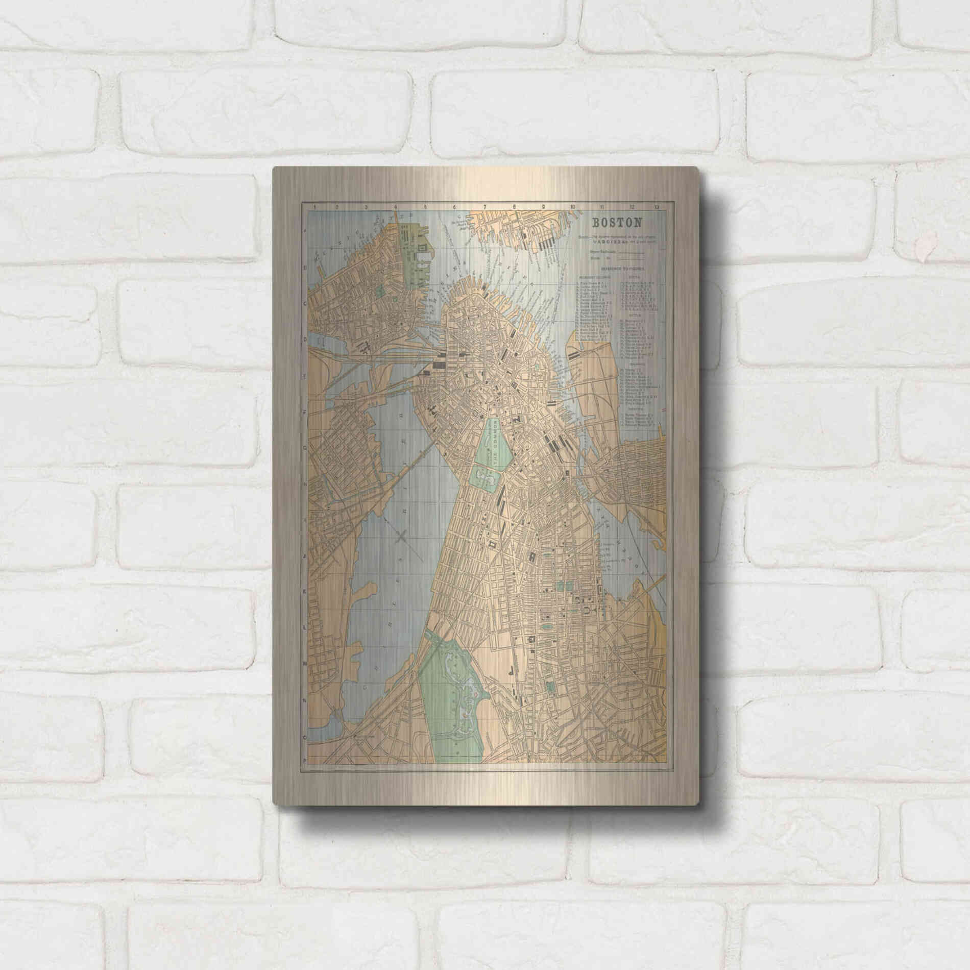 Luxe Metal Art 'Boston Map' by Wild Apple Portfolio, Metal Wall Art,12x16