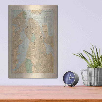 Luxe Metal Art 'Boston Map' by Wild Apple Portfolio, Metal Wall Art,12x16